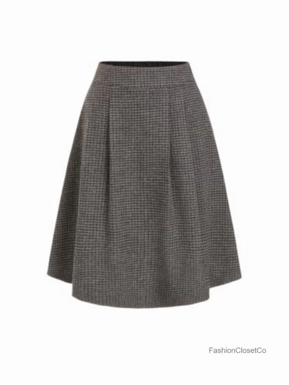 Plaid Pleated Midi Skirt with Pockets Office Fall Skirt